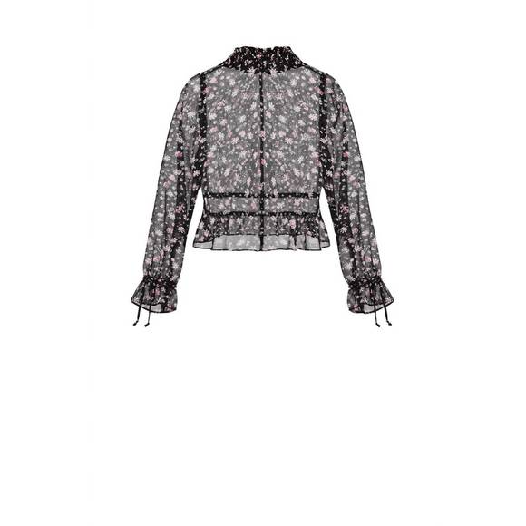 NEW BCBGENERATION sheer floral print chiffon smocked top in black - Picture 6 of 6